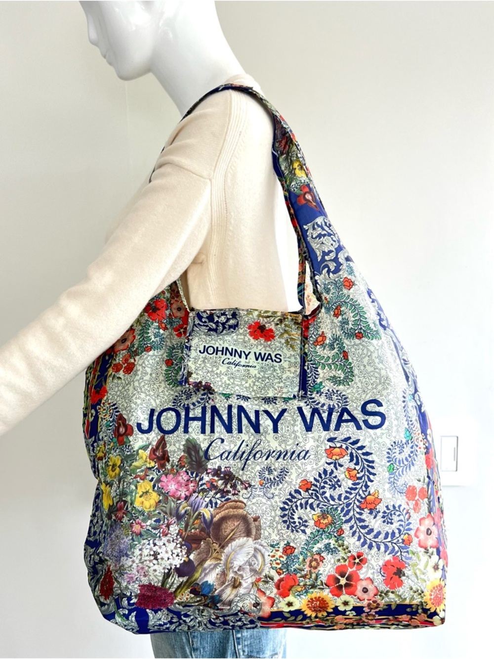 JOHNNY WAS Reusable Shopping  Multicolor Floral Print Nylon Lightweight Tote Bag